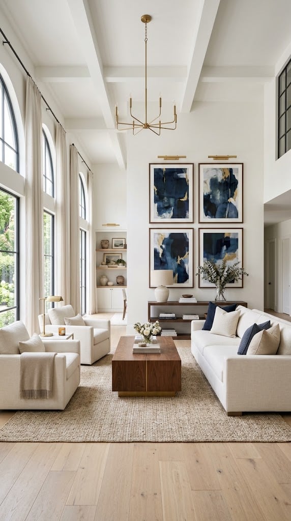 Navy and Cream Living Room Decor Idea 11 Art Pieces