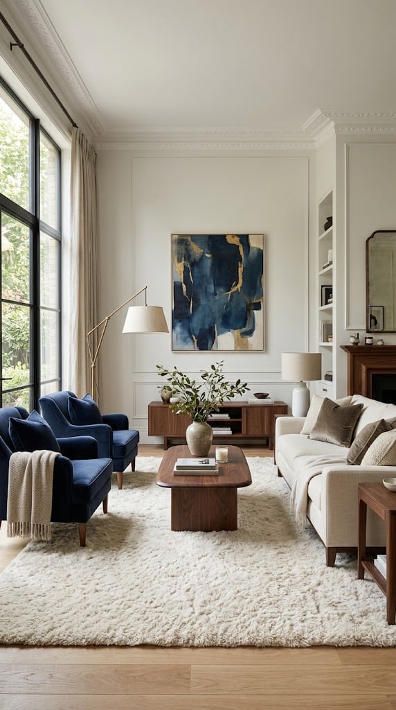 Navy and Cream Living Room Decor Idea 9 Large Rug
