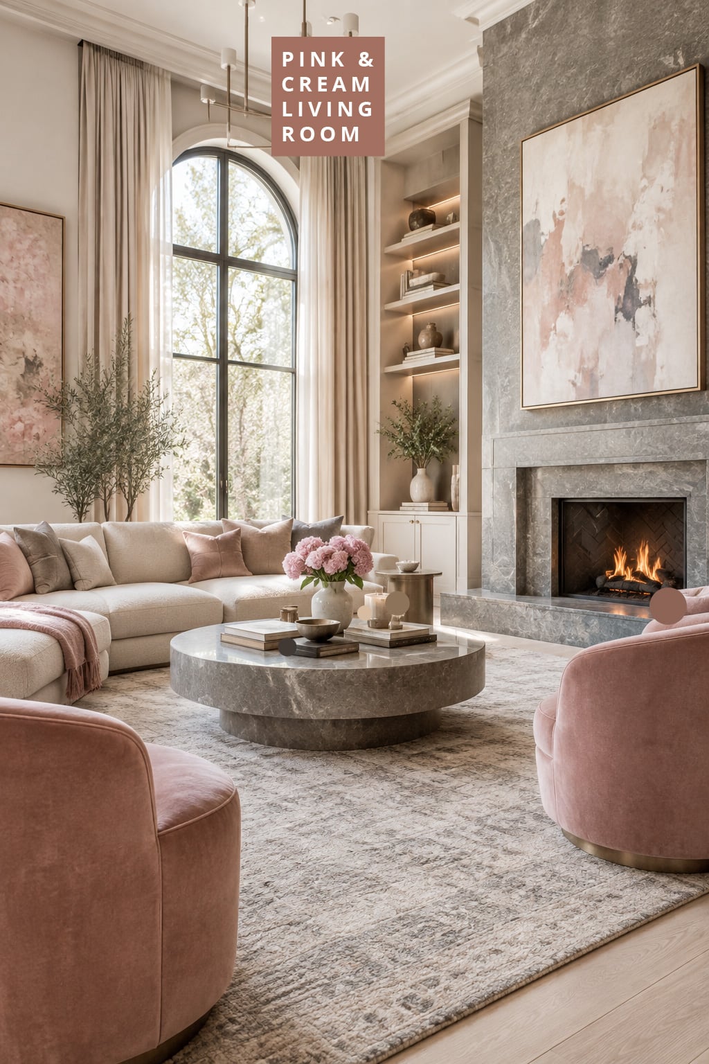 Pink and Cream Living Room Decor Idea 2 with Grey Accents