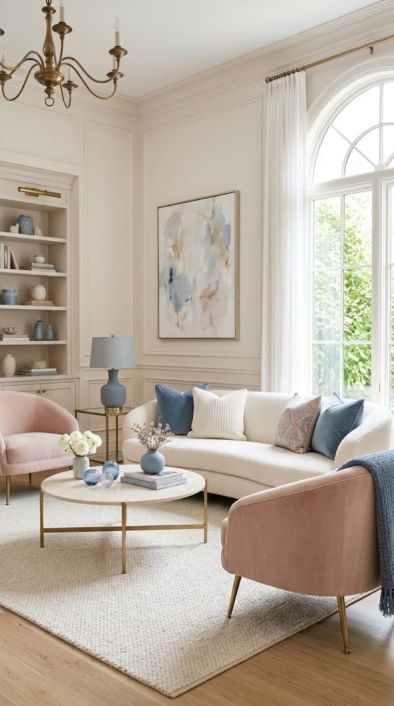 Pink and Cream Living Room Decor Idea 6 With Blue Accents