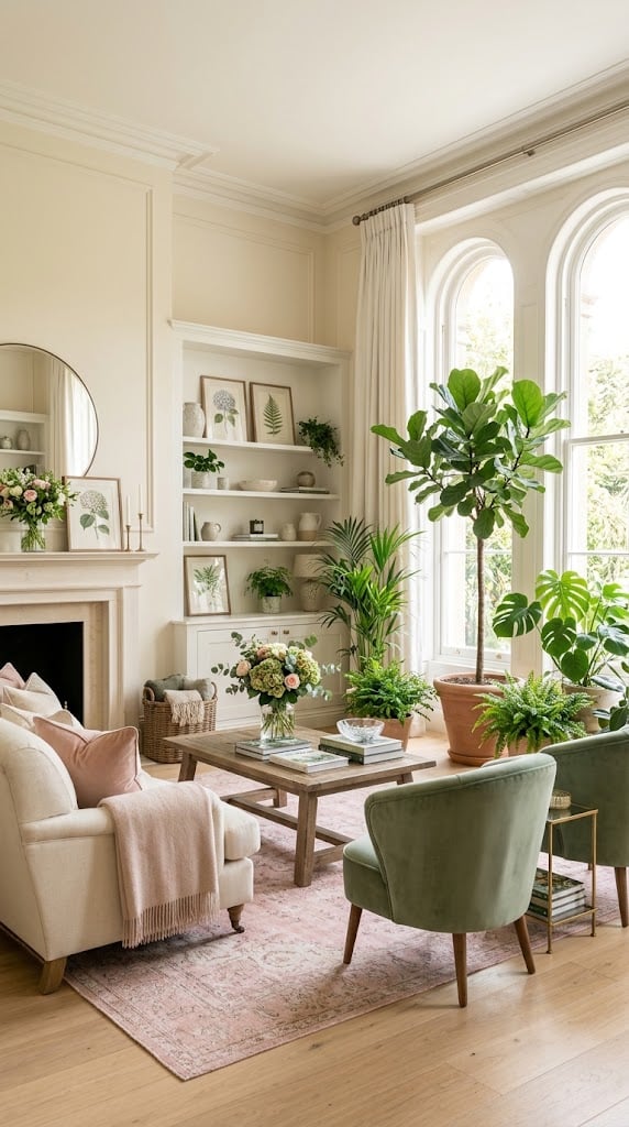 Pink and Cream Living Room Decor Idea 7 With Sage Green Touches