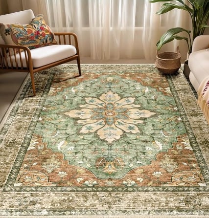 RELEANY Washable Area Rug, 5x7 Brick, Brown, Green