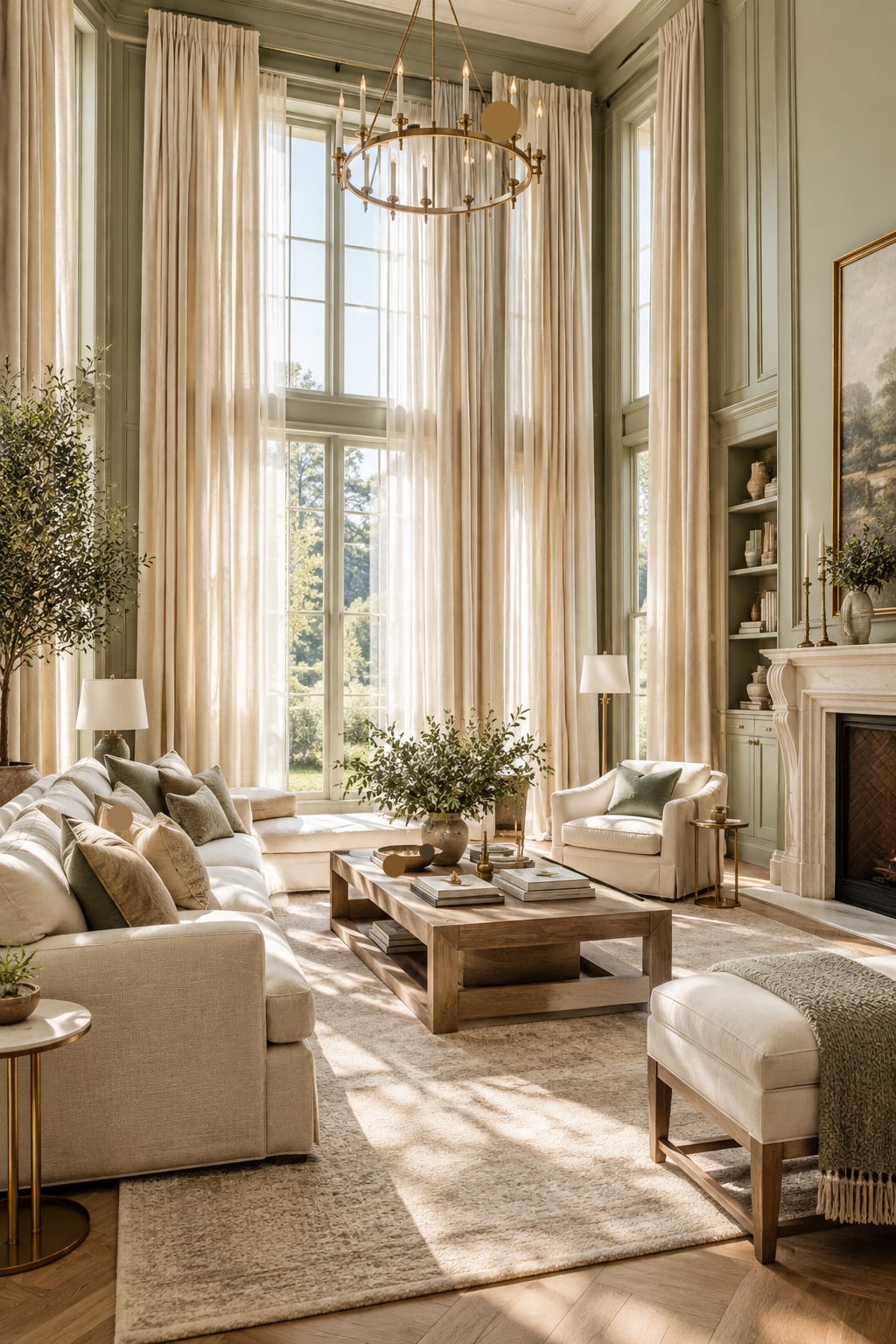 Sage and Cream Living Room Decor Idea 3 Floor to Ceiling Curtains