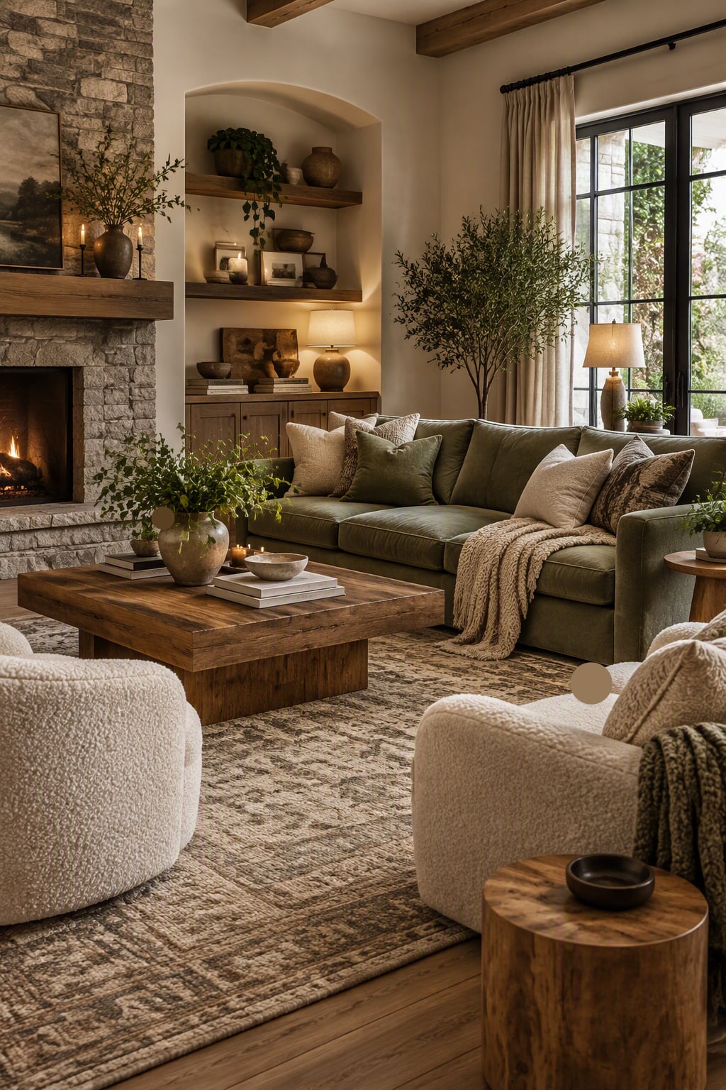 Sage and Cream Living Room Decor Idea 4 Cozy Sofa Warm Boucle Details