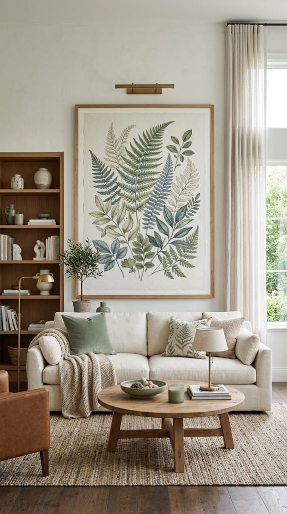 Sage and Cream Living Room Decor Idea 8 Oversized Botanical Art
