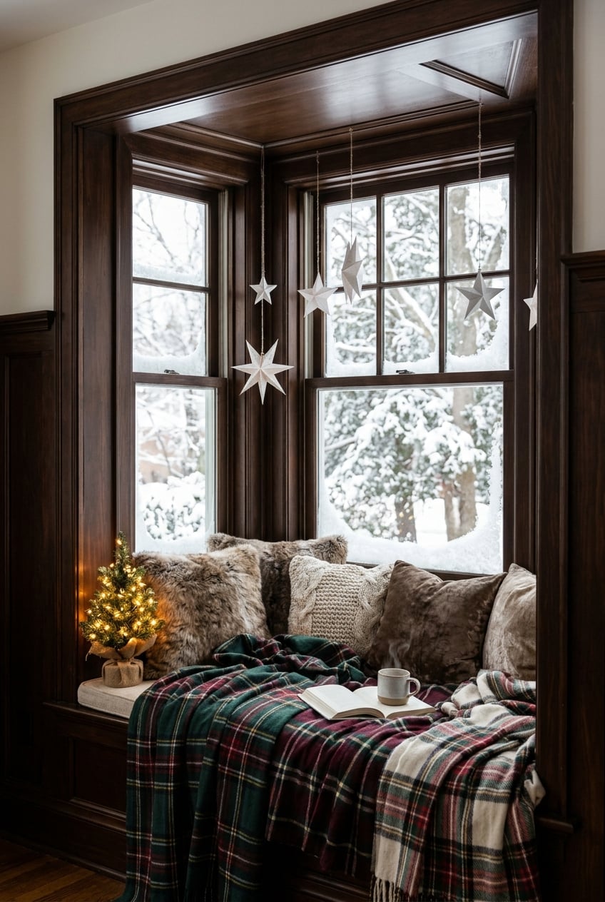 christmas living room decor idea without fireplace 11 Cozy Holiday Window Seat