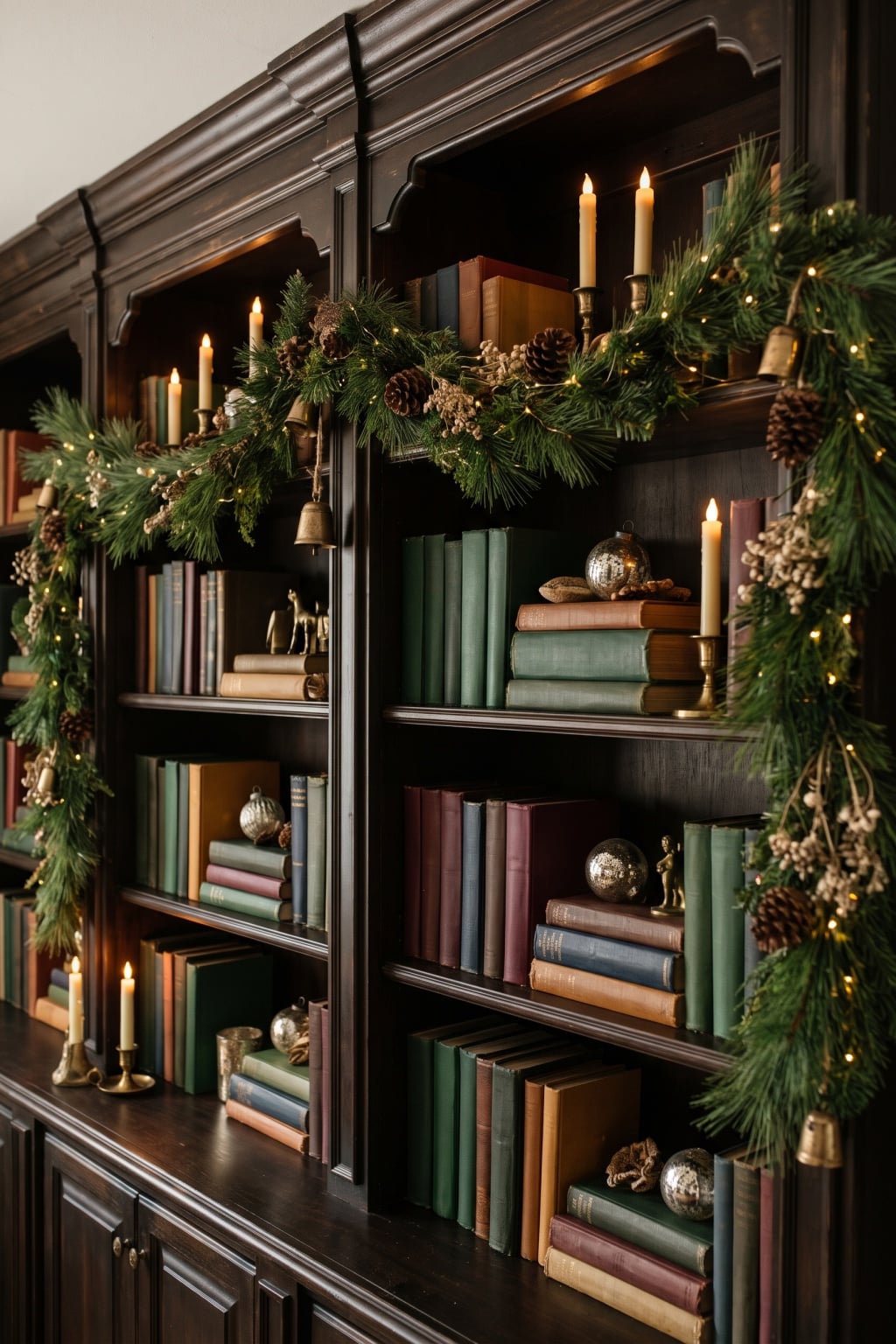 christmas living room decor idea without fireplace 2 Buil In Bookshelves