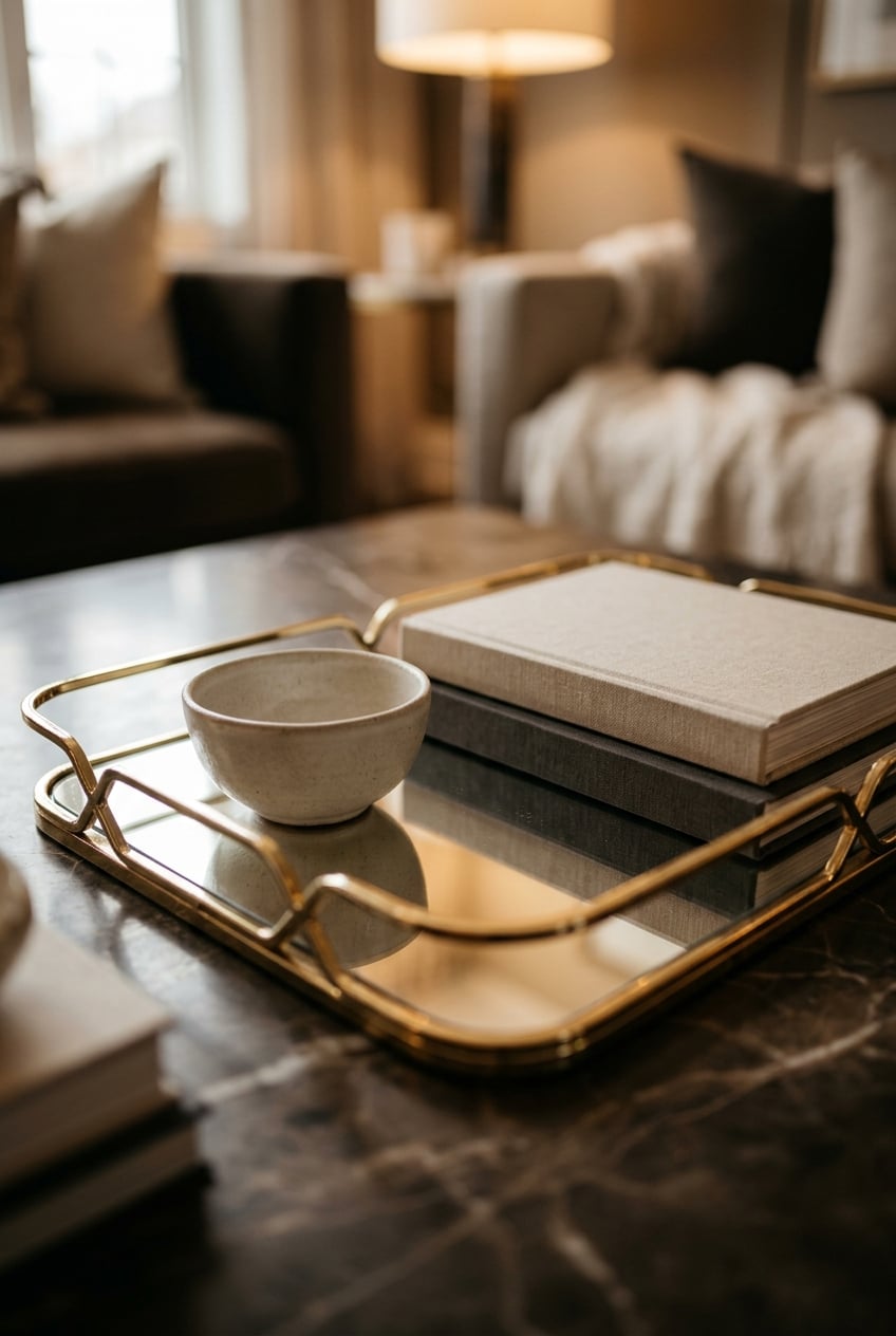 cream and gold living room decor idea 10 Mirrored Tray
