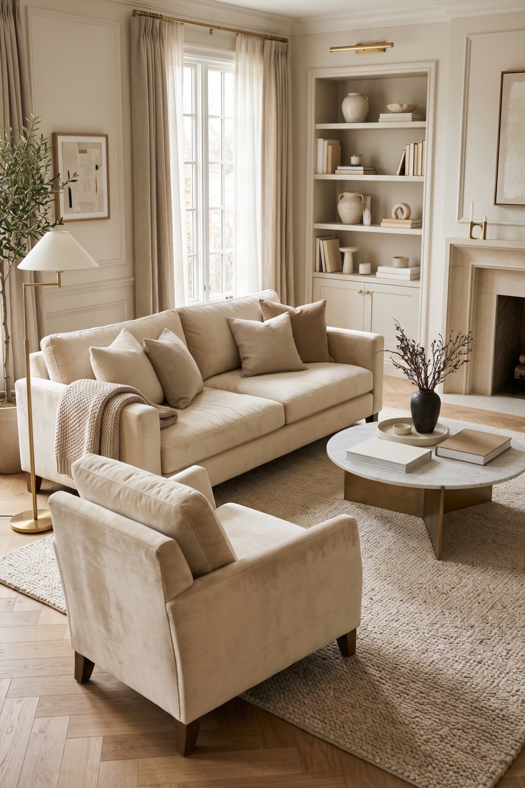 cream and gold living room decor idea 2 Velvet Sofa