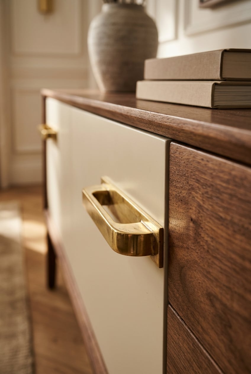 cream and gold living room decor idea 7 Brass Console Hardware