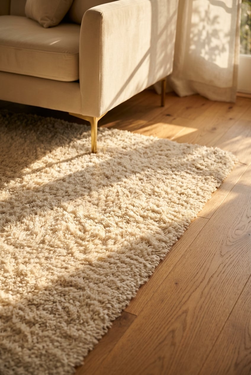 cream and gold living room decor idea 8 Plush Rug