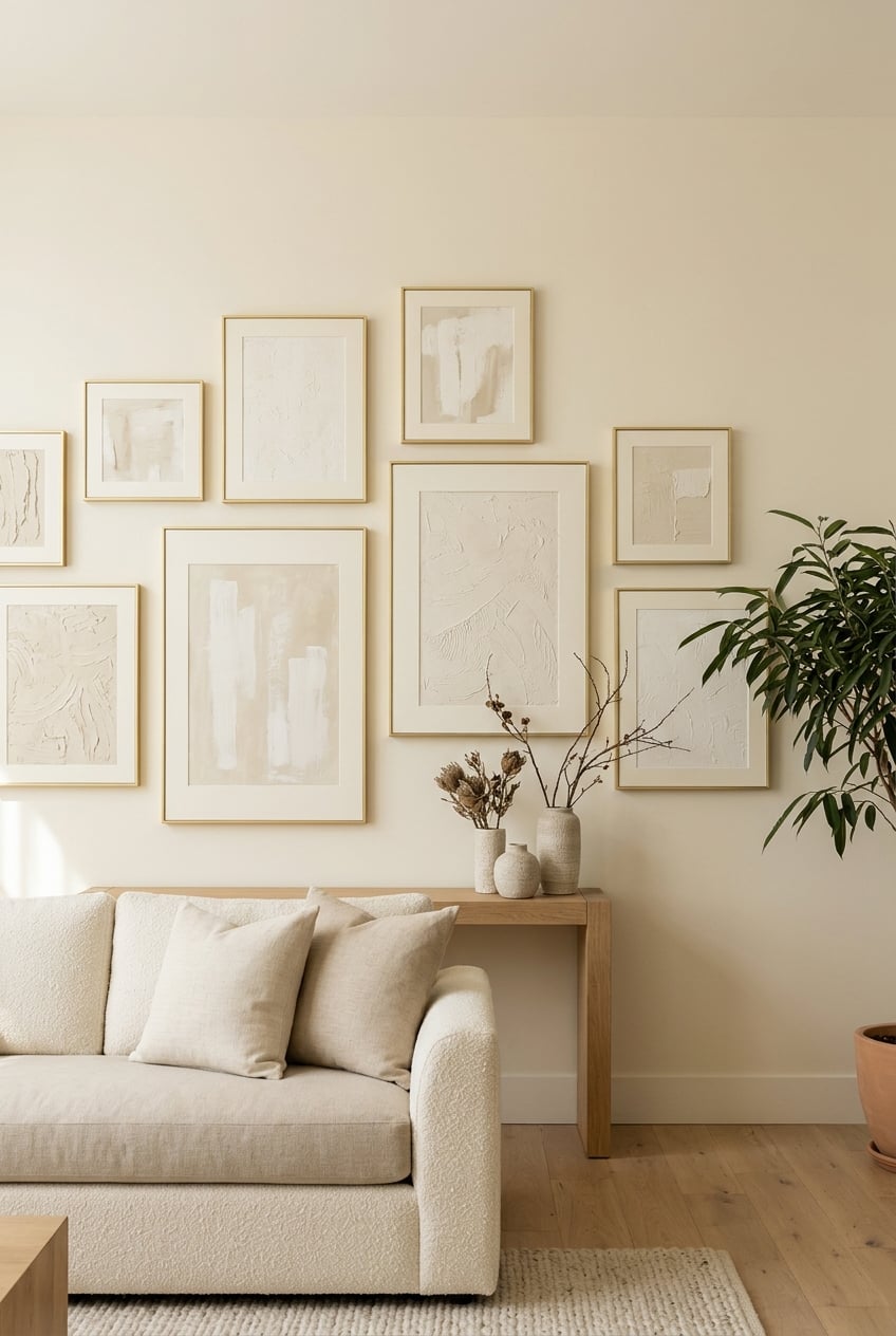 cream and gold living room decor idea 9 Tone on Tone Art
