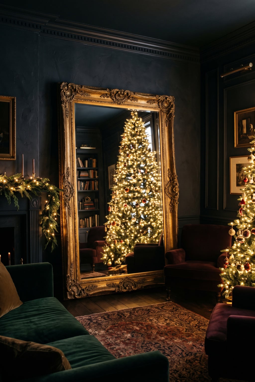 living room decor christmas lights idea 1 Oversized Floor Mirror