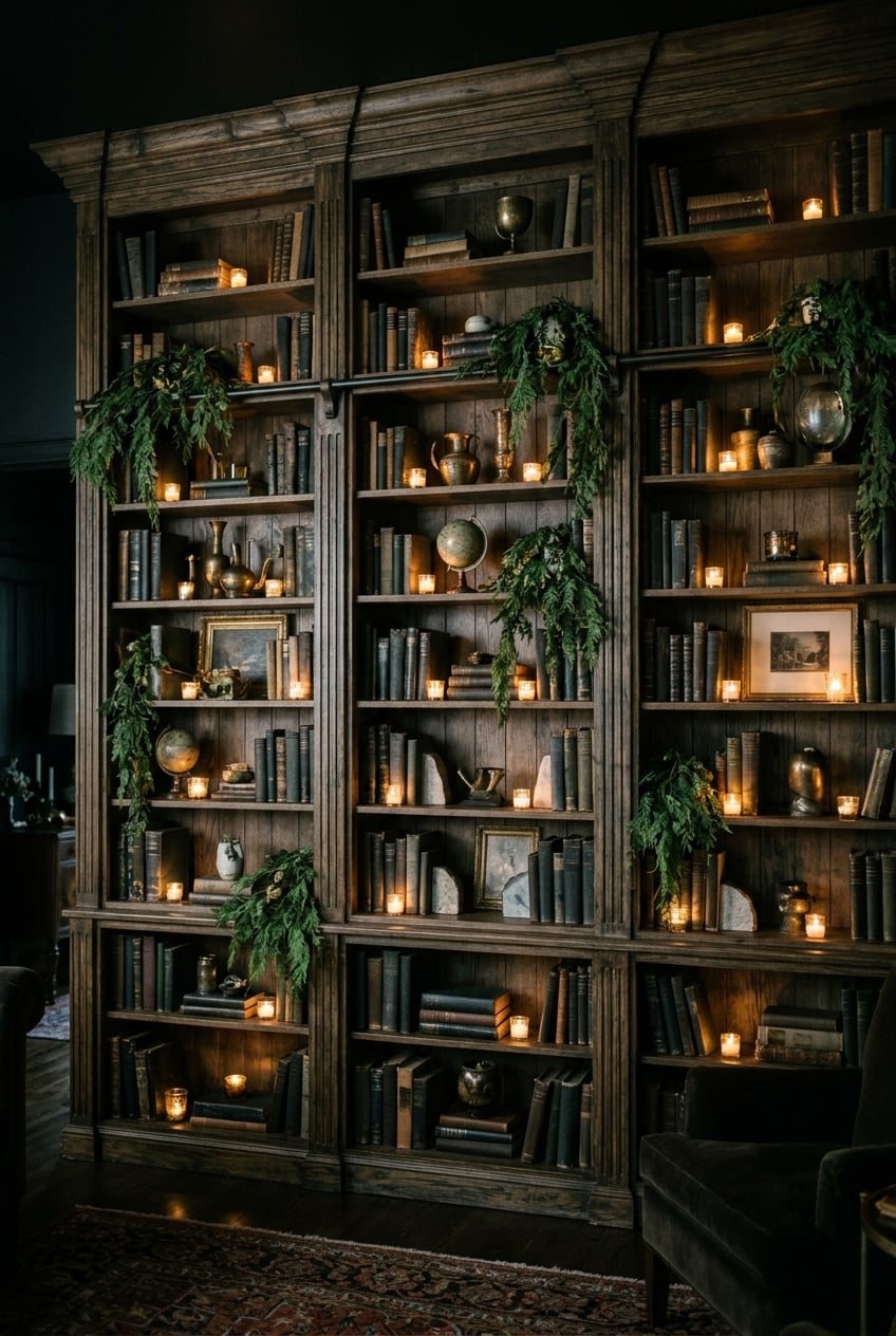 living room decor christmas lights idea 11 Illuminated Open Bookshelves
