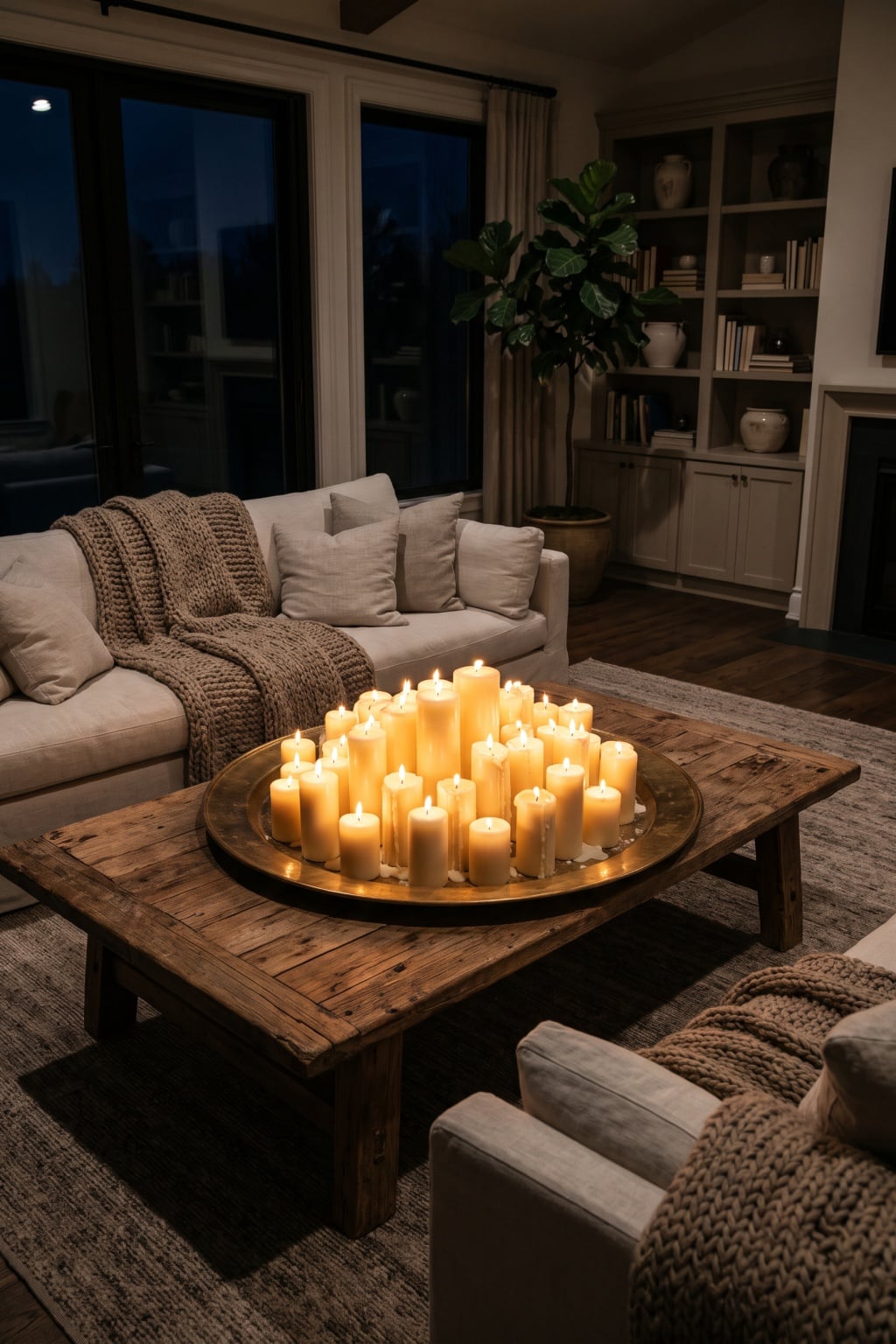 living room decor christmas lights idea 2 Coffee Table Candle Clusters