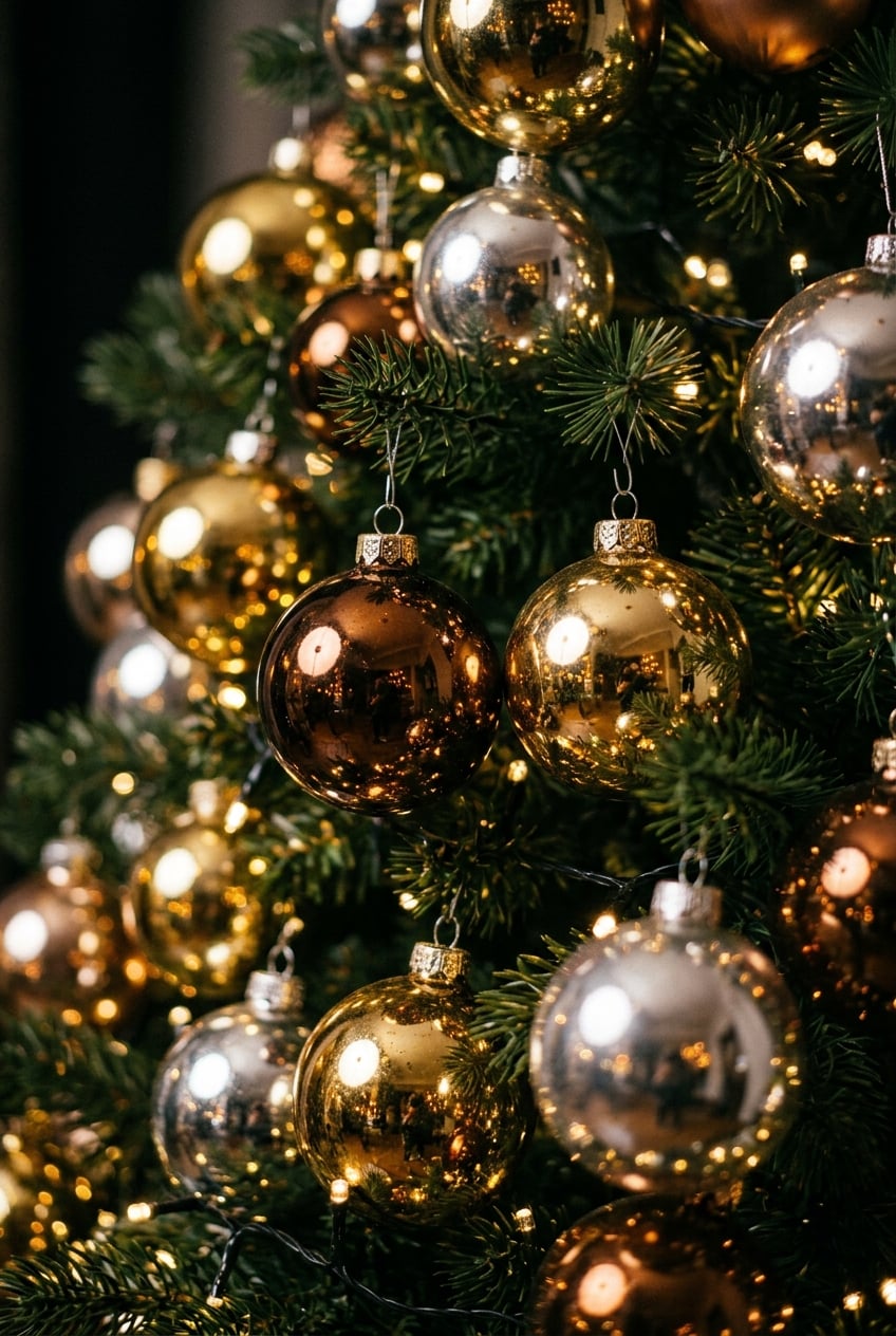 living room decor christmas lights idea 6 tree metallic glass spheres